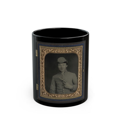 Private Peter Jones Of 12th Virginia Infantry Regiment, With Pistol (U.S. Civil War) Black Coffee Mug-11oz-The Sticker Space