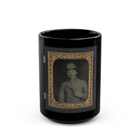 Private Peter Jones Of 12th Virginia Infantry Regiment, With Pistol (U.S. Civil War) Black Coffee Mug-15oz-The Sticker Space