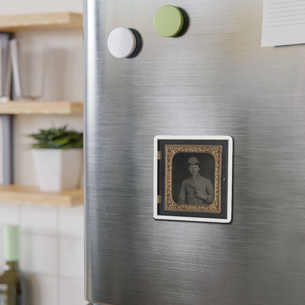 Private Peter Jones Of 12th Virginia Infantry Regiment, With Pistol (U.S. Civil War) Refrigerator Magnet-The Sticker Space