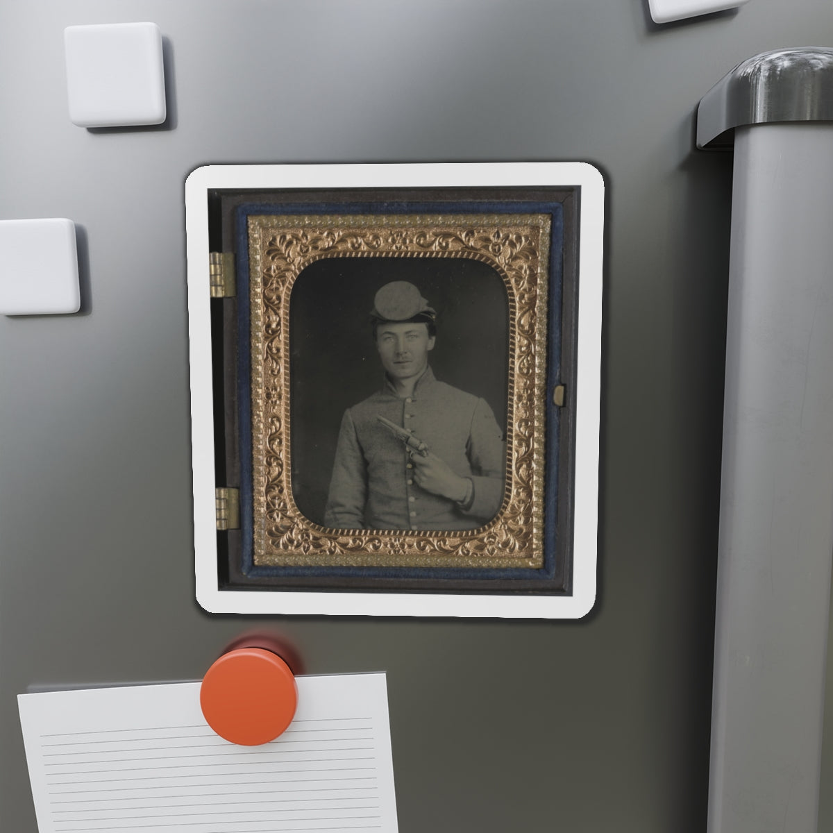 Private Peter Jones Of 12th Virginia Infantry Regiment, With Pistol (U.S. Civil War) Refrigerator Magnet-The Sticker Space