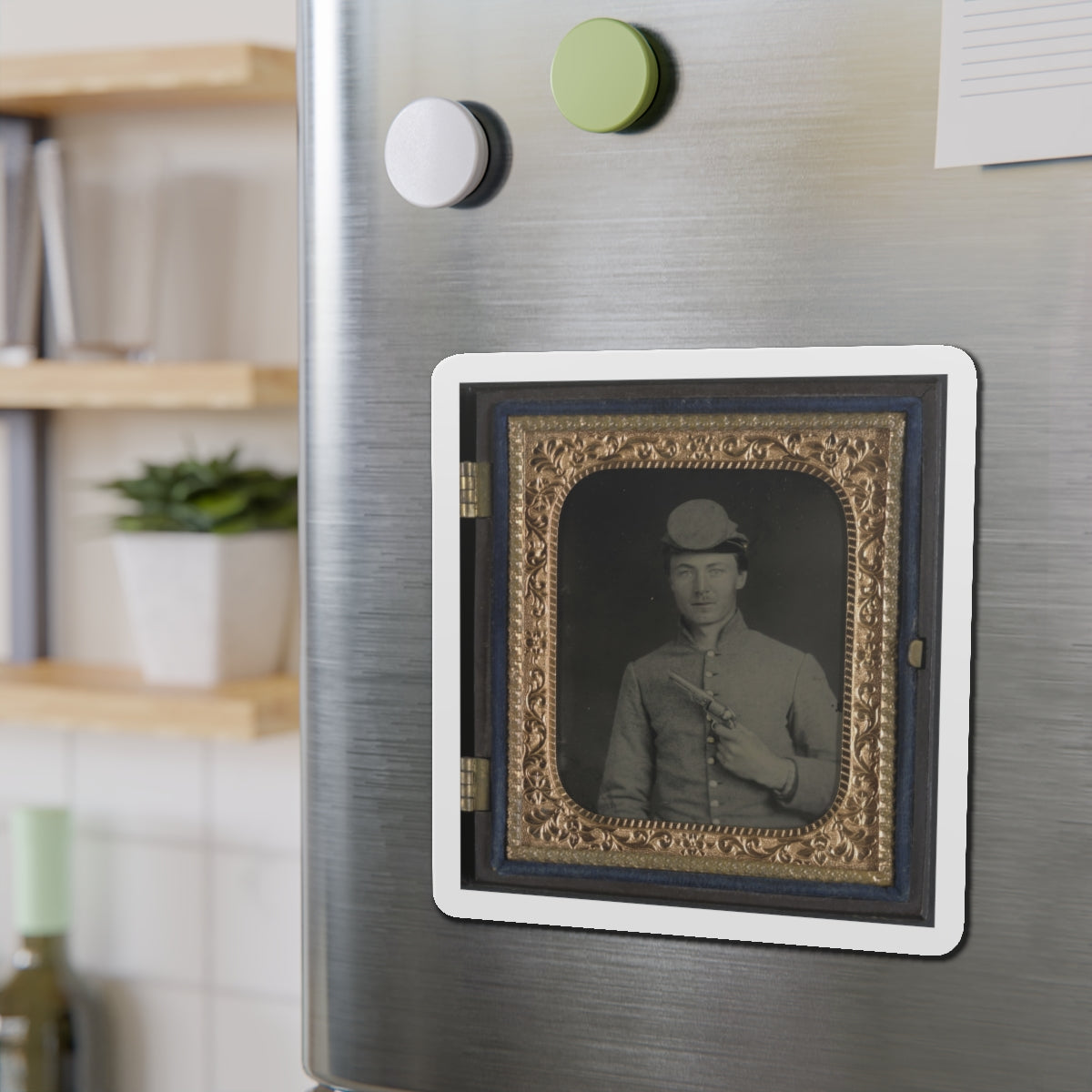 Private Peter Jones Of 12th Virginia Infantry Regiment, With Pistol (U.S. Civil War) Refrigerator Magnet-The Sticker Space