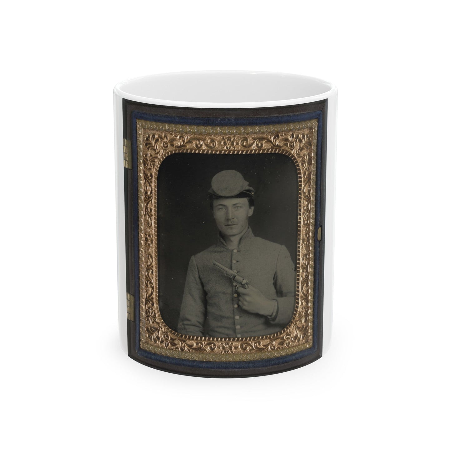 Private Peter Jones Of 12th Virginia Infantry Regiment, With Pistol (U.S. Civil War) White Coffee Mug-11oz-The Sticker Space