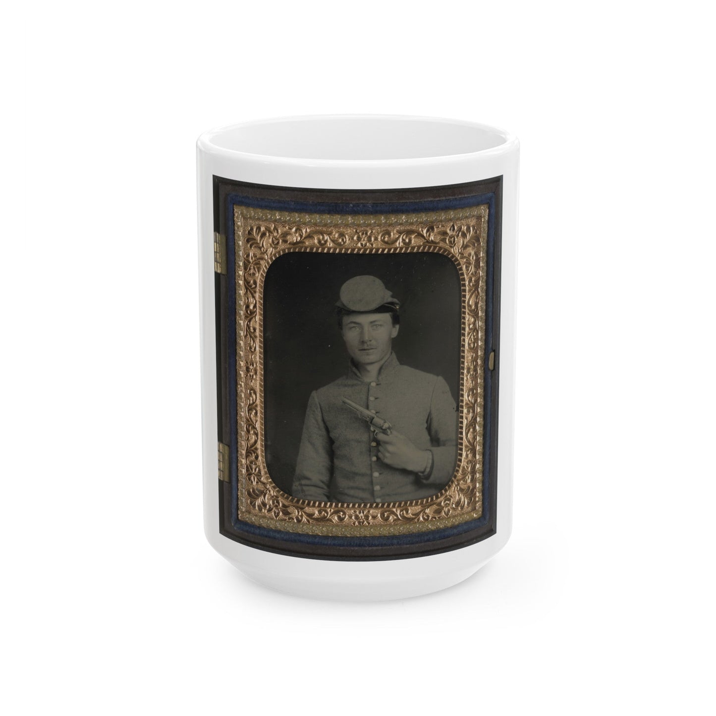 Private Peter Jones Of 12th Virginia Infantry Regiment, With Pistol (U.S. Civil War) White Coffee Mug-15oz-The Sticker Space