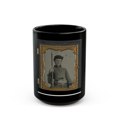 Private Peter Lauck Kurtz Of Company A, 5th Virginia Infantry Regiment, In Uniform With Musket And Revolver (U.S. Civil War) Black Coffee Mug-15oz-The Sticker Space