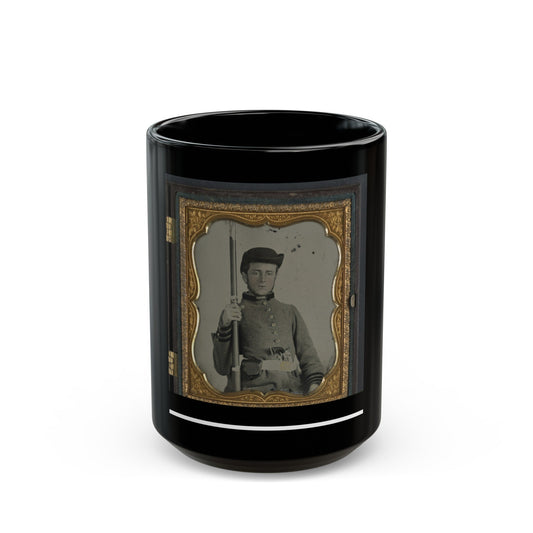 Private Peter Lauck Kurtz Of Company A, 5th Virginia Infantry Regiment, In Uniform With Musket And Revolver (U.S. Civil War) Black Coffee Mug-15oz-The Sticker Space