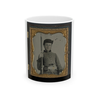 Private Peter Lauck Kurtz Of Company A, 5th Virginia Infantry Regiment, In Uniform With Musket And Revolver (U.S. Civil War) White Coffee Mug-11oz-The Sticker Space