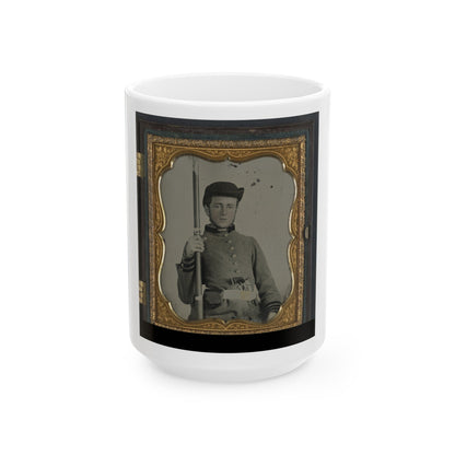 Private Peter Lauck Kurtz Of Company A, 5th Virginia Infantry Regiment, In Uniform With Musket And Revolver (U.S. Civil War) White Coffee Mug-15oz-The Sticker Space