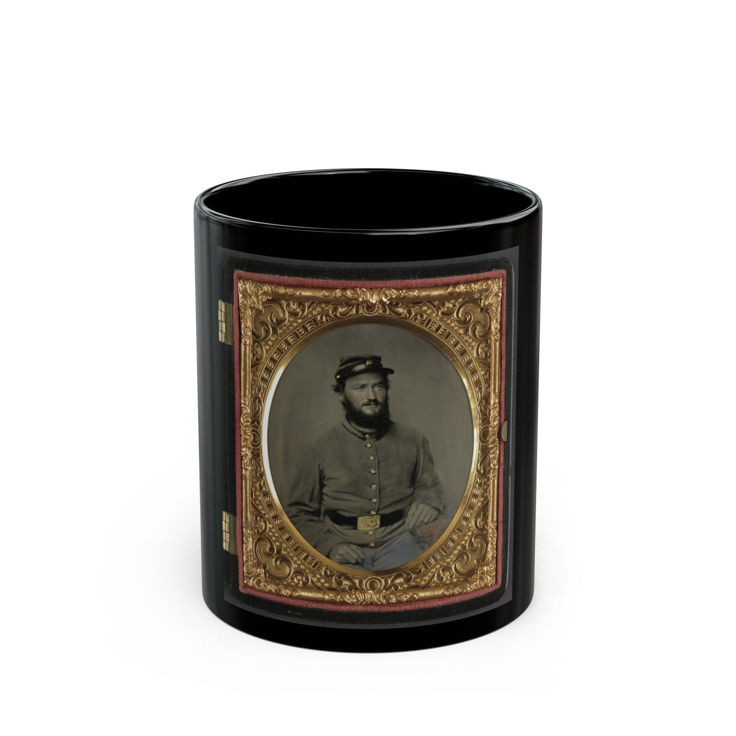 Private Raymond Gause Or Gouse Of Co. B, 22nd Pennsylvania Cavalry Regiment, In Uniform (U.S. Civil War) Black Coffee Mug-11oz-The Sticker Space