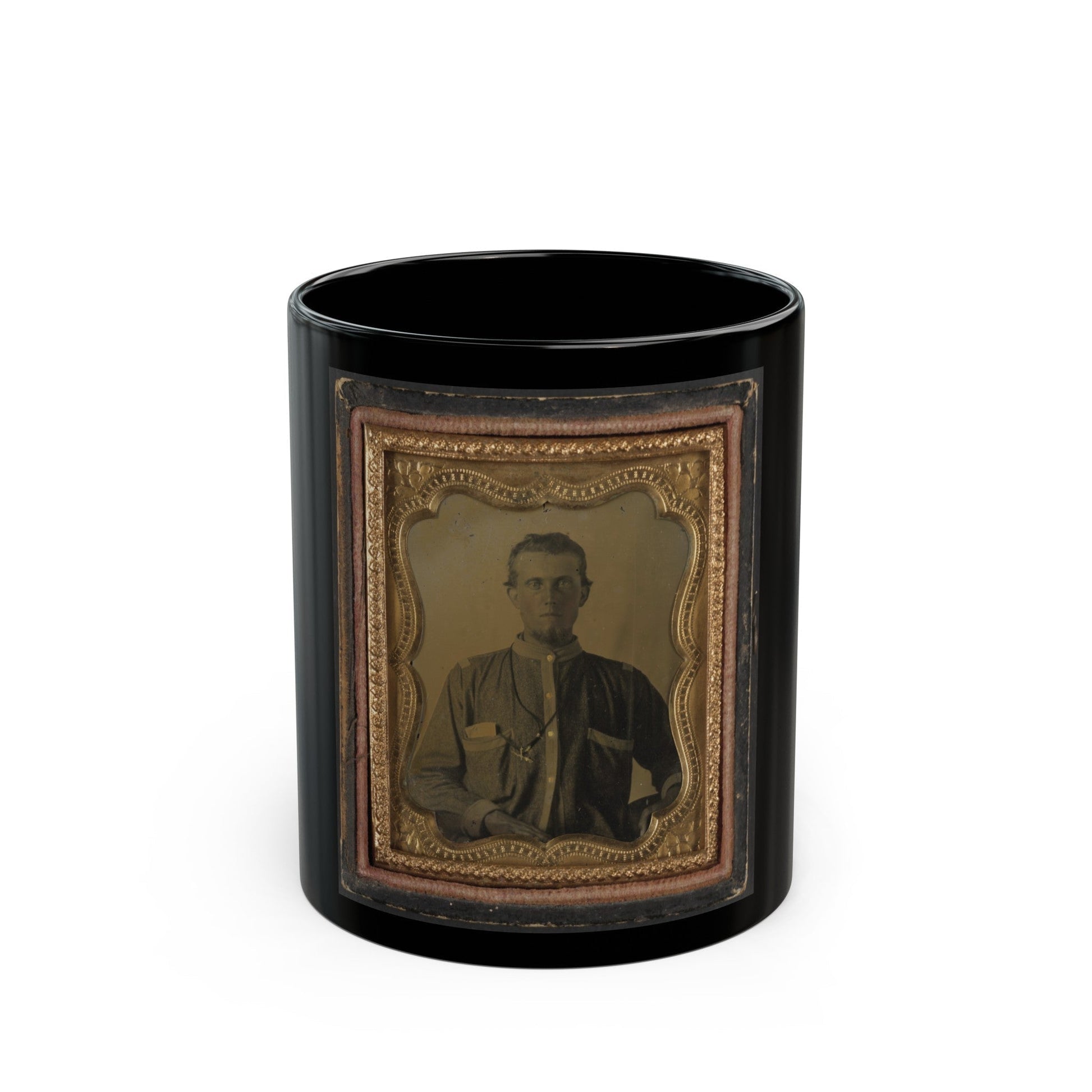 Private Reuben Goodson Of Co. G, 52nd North Carolina Infantry Regiment In Uniform (1) (U.S. Civil War) Black Coffee Mug-11oz-The Sticker Space