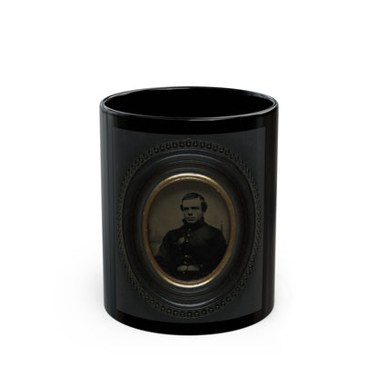 Private Roscoe G. Davenport Of Company H, 21st Maine Infantry In Front Of Painted Backdrop Showing Rugged Coast (U.S. Civil War) Black Coffee Mug-11oz-The Sticker Space