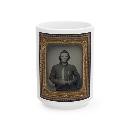 Private Samuel H. Wilhelm Of I Company, 4th Virginia Infantry Regiment With Knife (U.S. Civil War) White Coffee Mug-15oz-The Sticker Space