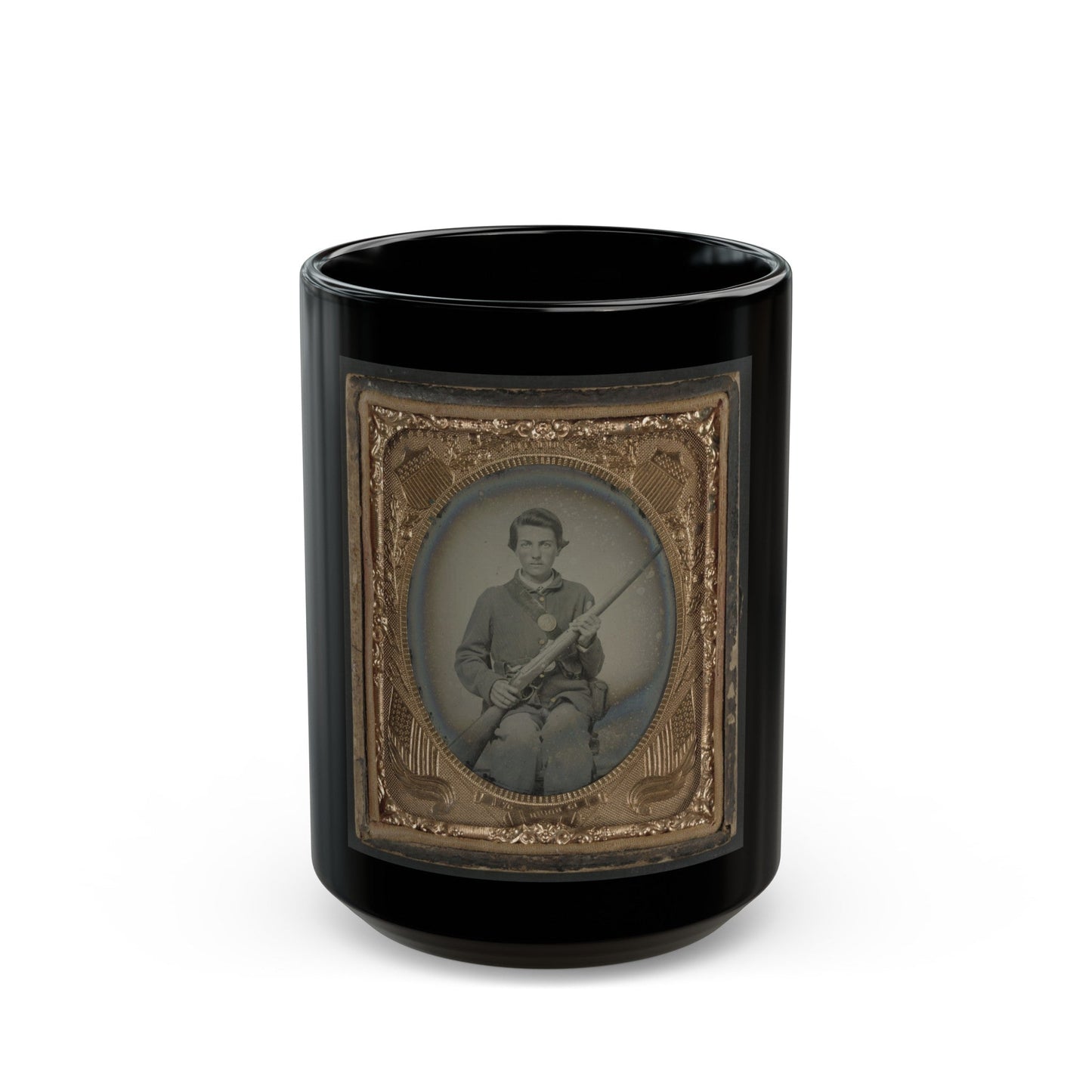 Private Samuel Wires Of Company K, 137th Indiana Infantry Regiment, With Musket (U.S. Civil War) Black Coffee Mug-15oz-The Sticker Space