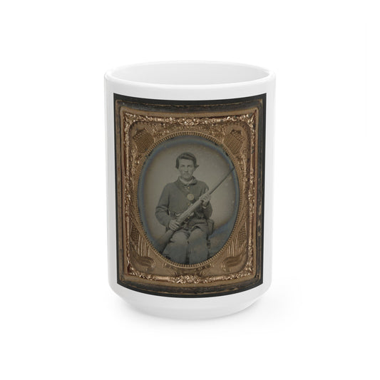 Private Samuel Wires Of Company K, 137th Indiana Infantry Regiment, With Musket (U.S. Civil War) White Coffee Mug-15oz-The Sticker Space