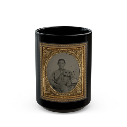 Private Silas A. Shirley Of Co. H, 16th Mississippi Infantry Regiment, With Books And Sign Reading Victory Or Death! (U.S. Civil War) Black Coffee Mug-15oz-The Sticker Space