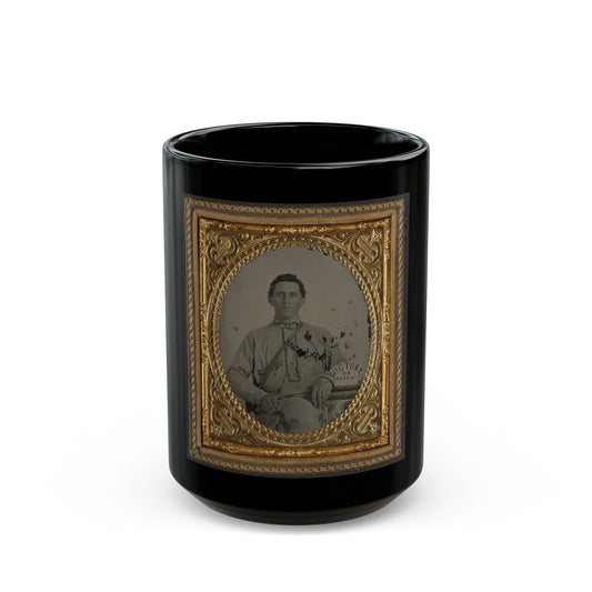 Private Silas A. Shirley Of Co. H, 16th Mississippi Infantry Regiment, With Books And Sign Reading Victory Or Death! (U.S. Civil War) Black Coffee Mug-15oz-The Sticker Space