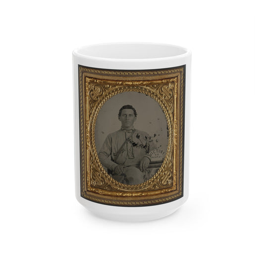 Private Silas A. Shirley Of Co. H, 16th Mississippi Infantry Regiment, With Books And Sign Reading Victory Or Death! (U.S. Civil War) White Coffee Mug-15oz-The Sticker Space