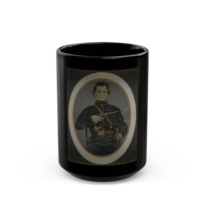 Private Silas York Of Co. F, 5th Illinois Cavalry Regiment, With Single Shot Percussion Pistol, Lefaucheux Revolver, And Sword (U.S. Civil War) Black Coffee Mug-15oz-The Sticker Space