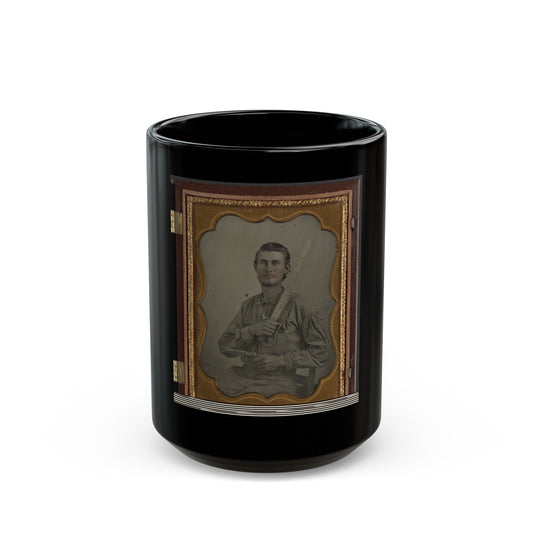 Private Simeon J. Crews Of Co. F, 7th Texas Cavalry Regiment, With Cut Down Saber And Revolver (U.S. Civil War) Black Coffee Mug-15oz-The Sticker Space