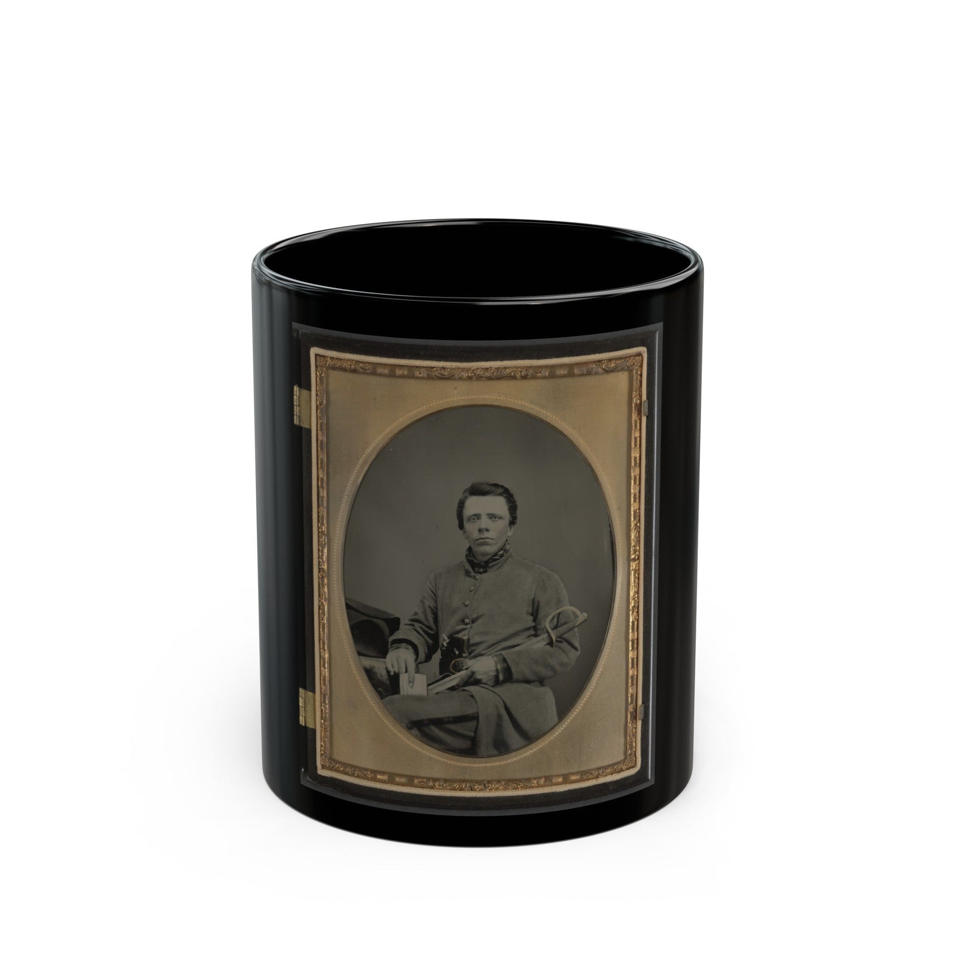 Private W.R. Clack Of Co. B, 43rd Tennessee Infantry Regiment, With Saber, Pistol, And Small Book (U.S. Civil War) Black Coffee Mug-11oz-The Sticker Space