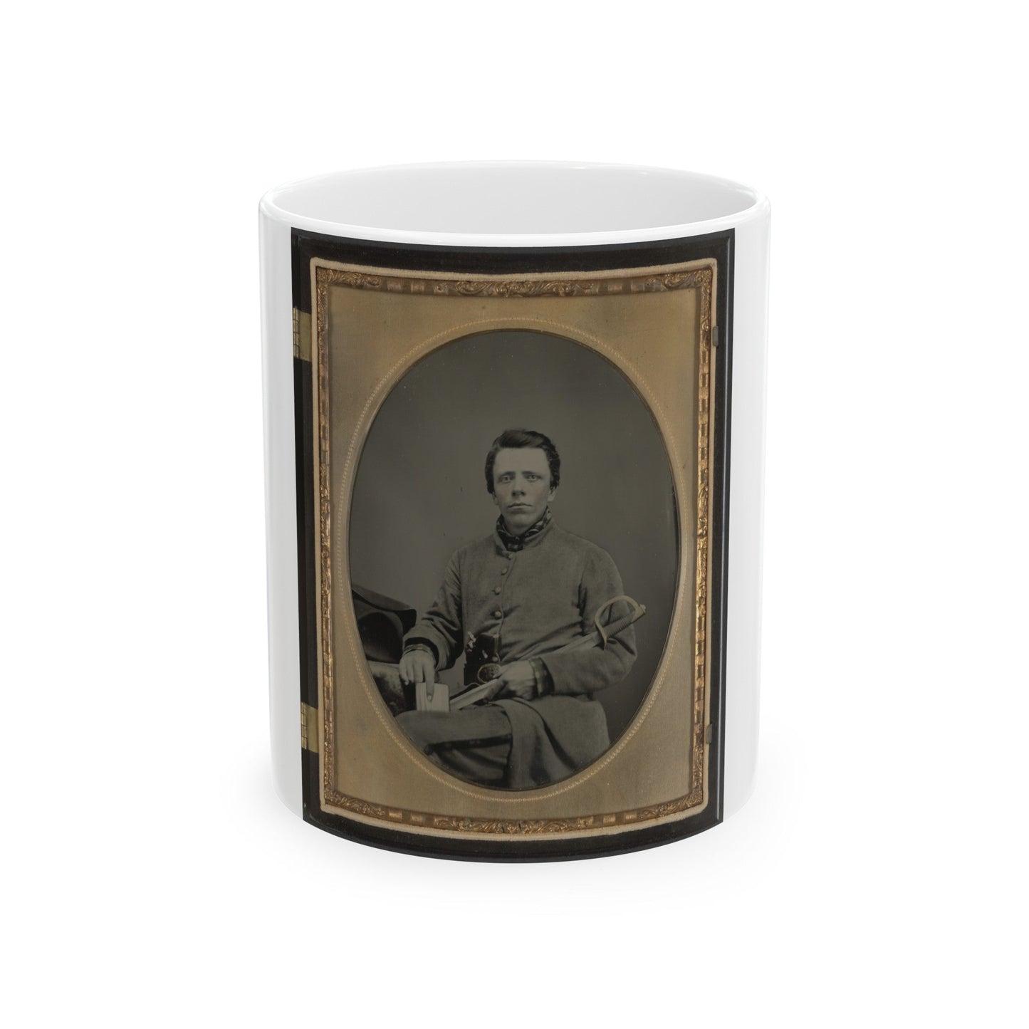 Private W.R. Clack Of Co. B, 43rd Tennessee Infantry Regiment, With Saber, Pistol, And Small Book (U.S. Civil War) White Coffee Mug-11oz-The Sticker Space