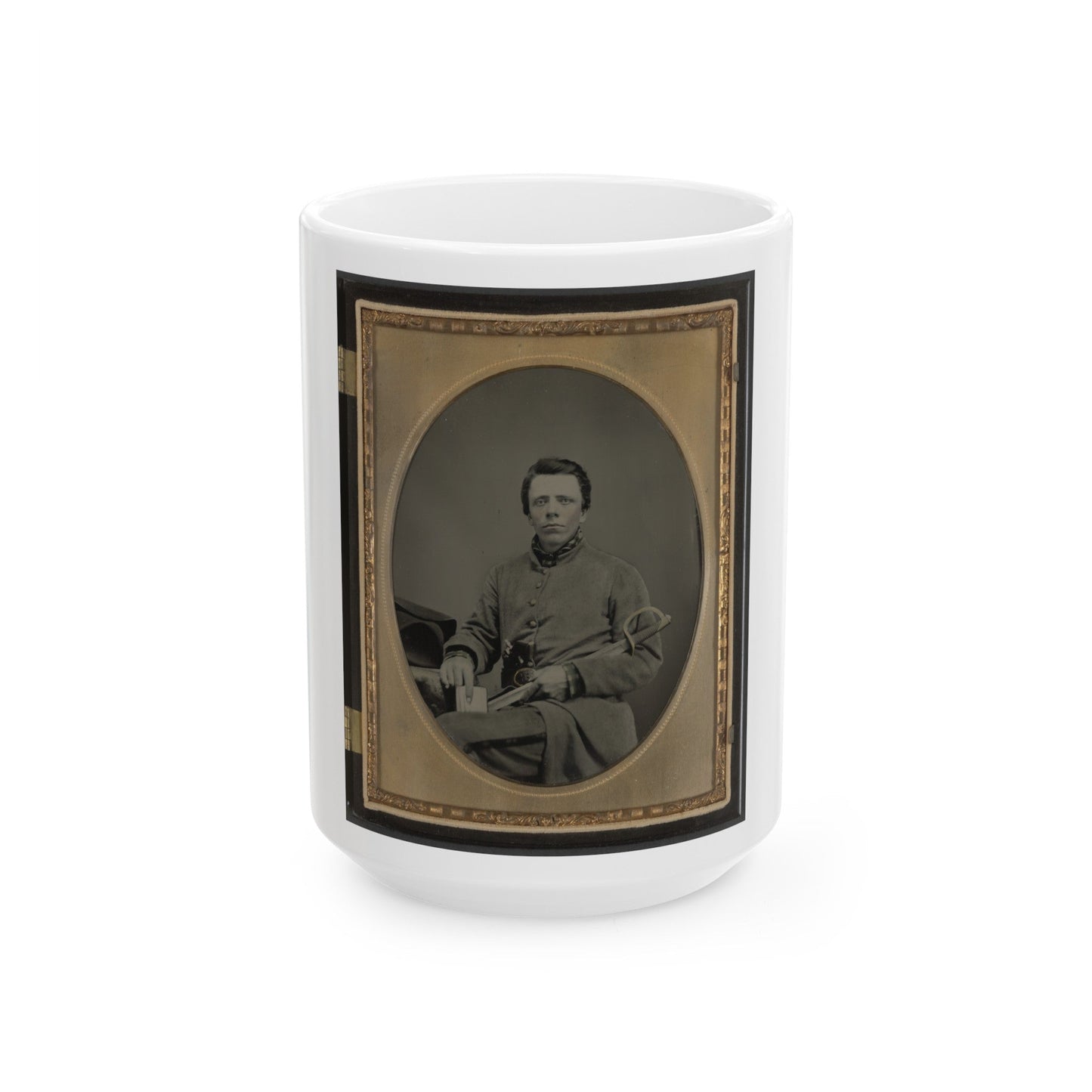 Private W.R. Clack Of Co. B, 43rd Tennessee Infantry Regiment, With Saber, Pistol, And Small Book (U.S. Civil War) White Coffee Mug-15oz-The Sticker Space