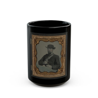 Private William B. Todd Of Company E, 9th Virginia Cavalry Regiment With Colt Army Revolver And Smoking A Cigar (U.S. Civil War) Black Coffee Mug-15oz-The Sticker Space