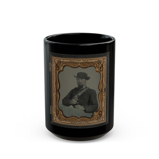 Private William B. Todd Of Company E, 9th Virginia Cavalry Regiment With Colt Army Revolver And Smoking A Cigar (U.S. Civil War) Black Coffee Mug-15oz-The Sticker Space