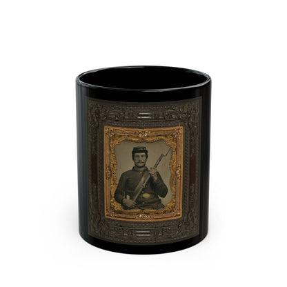 Private William F. Bower Of Company D, 21st Ohio Regiment Infantry Volunteers, With Bayoneted Musket (U.S. Civil War) Black Coffee Mug-11oz-The Sticker Space