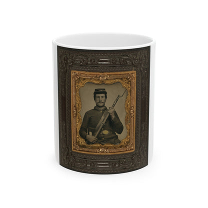 Private William F. Bower Of Company D, 21st Ohio Regiment Infantry Volunteers, With Bayoneted Musket (U.S. Civil War) White Coffee Mug-11oz-The Sticker Space