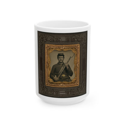 Private William F. Bower Of Company D, 21st Ohio Regiment Infantry Volunteers, With Bayoneted Musket (U.S. Civil War) White Coffee Mug-15oz-The Sticker Space