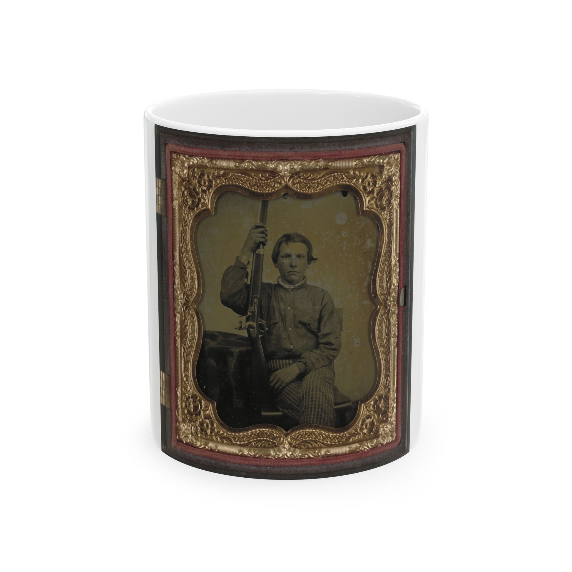 Private William H. Presgraves Of Company K, 97th Militia Virginia Infantry Regiment, With Rifle (U.S. Civil War) White Coffee Mug-11oz-The Sticker Space