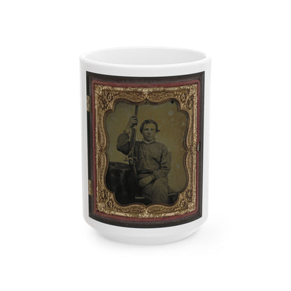 Private William H. Presgraves Of Company K, 97th Militia Virginia Infantry Regiment, With Rifle (U.S. Civil War) White Coffee Mug-15oz-The Sticker Space