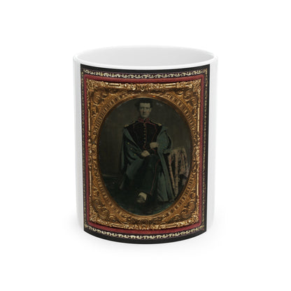 Private William P. Haberlin Of Battery B, Pennsylvania Light Artillery In Uniform With Shoulder Scales And Great Coat (U.S. Civil War) White Coffee Mug-11oz-The Sticker Space