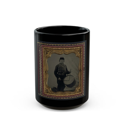 Private William V. Haines Of Company H, 49th Ohio Infantry Regiment, In Uniform And Ohio Volunteer Militia Belt Buckle With Drum (U.S. Civil War) Black Coffee Mug-15oz-The Sticker Space