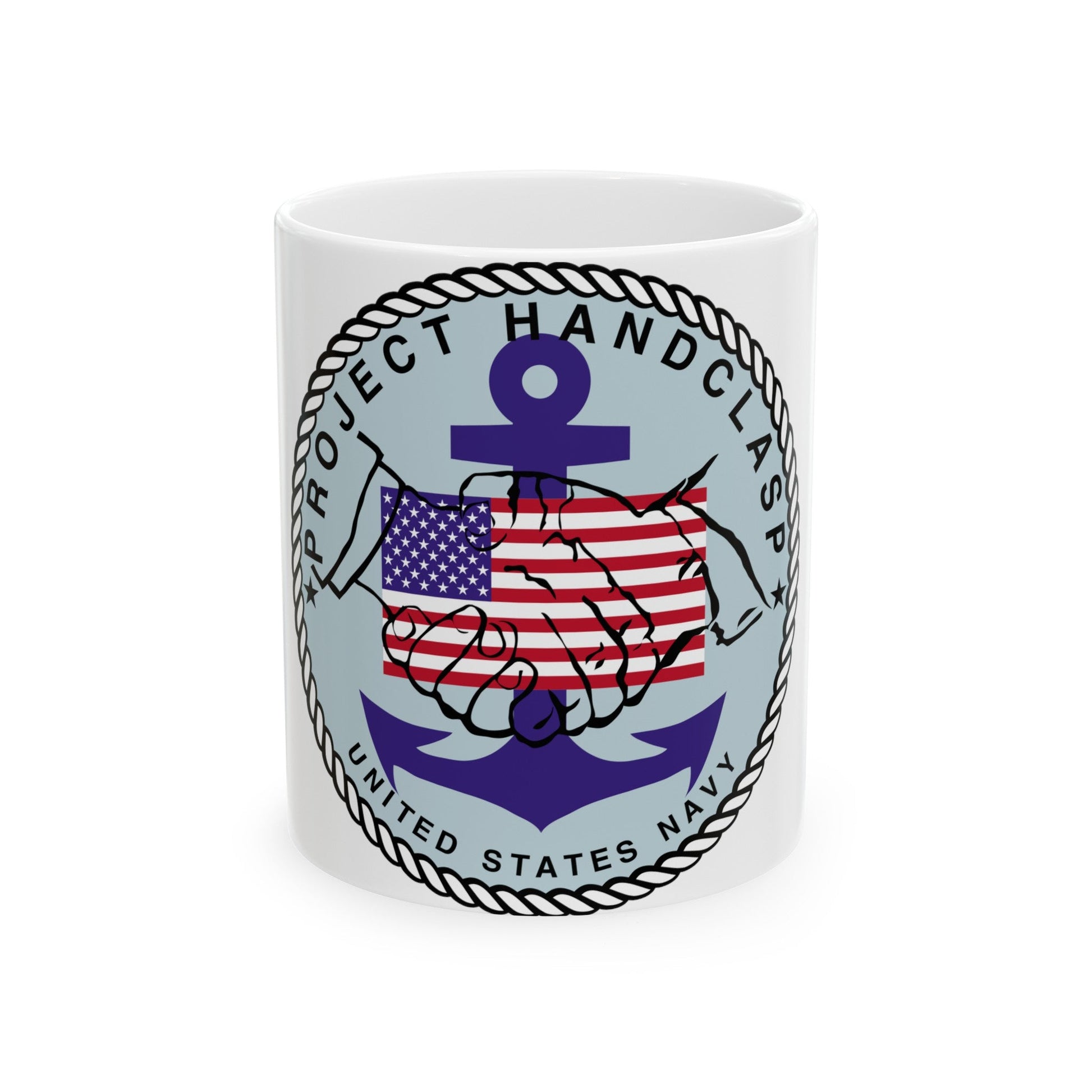Project Handclasp Navy - White Coffee Mug-11oz-The Sticker Space