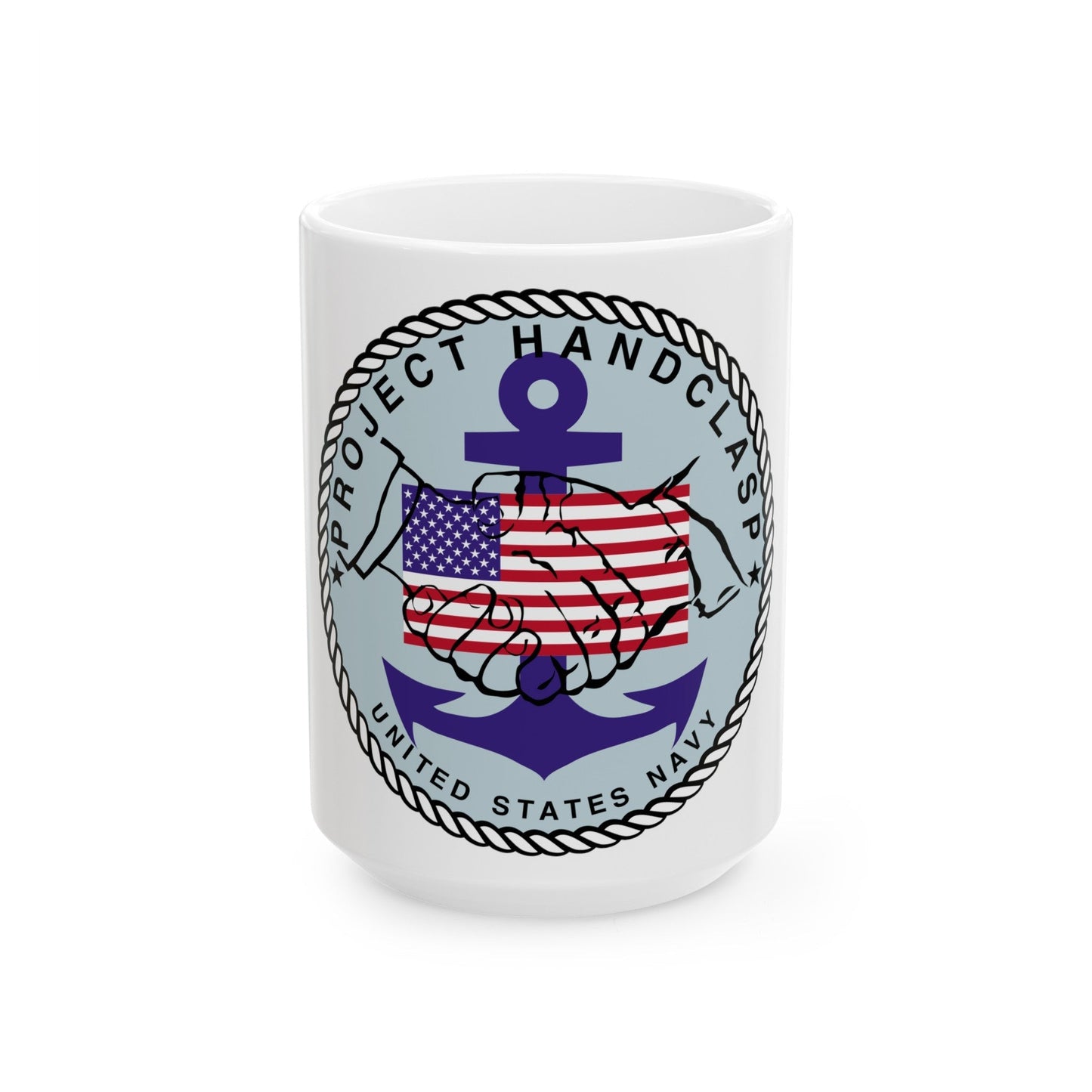 Project Handclasp Navy - White Coffee Mug-15oz-The Sticker Space