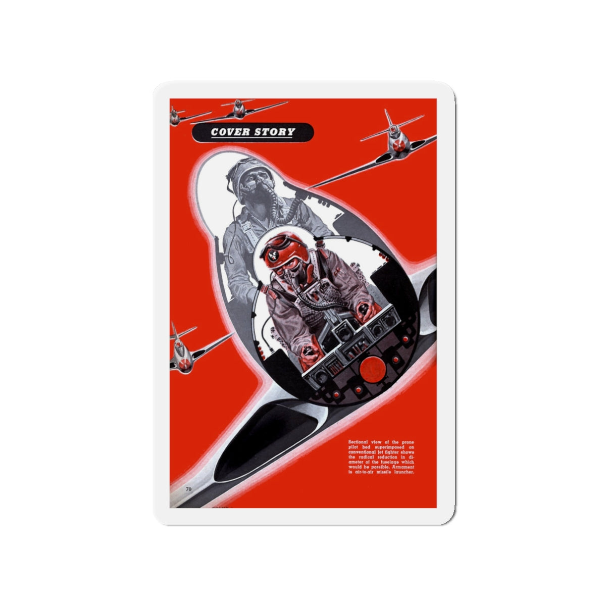 Prone Pilot, 1949 (Magazine Illustration) Refrigerator Magnet-3" x 3"-The Sticker Space