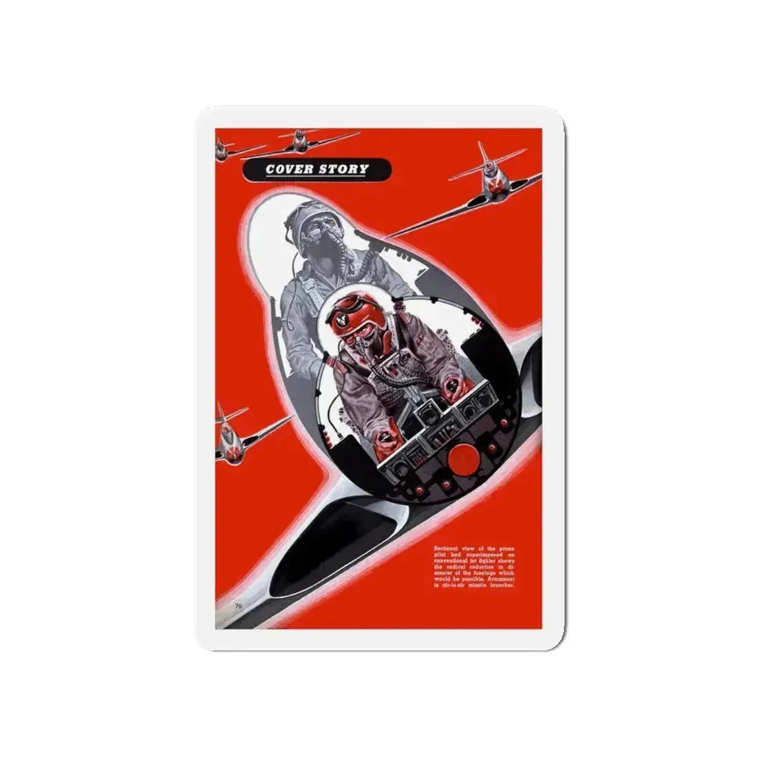 Prone Pilot, 1949 (Magazine Illustration) Refrigerator Magnet 4 Inch Die-Cut - The Sticker Space