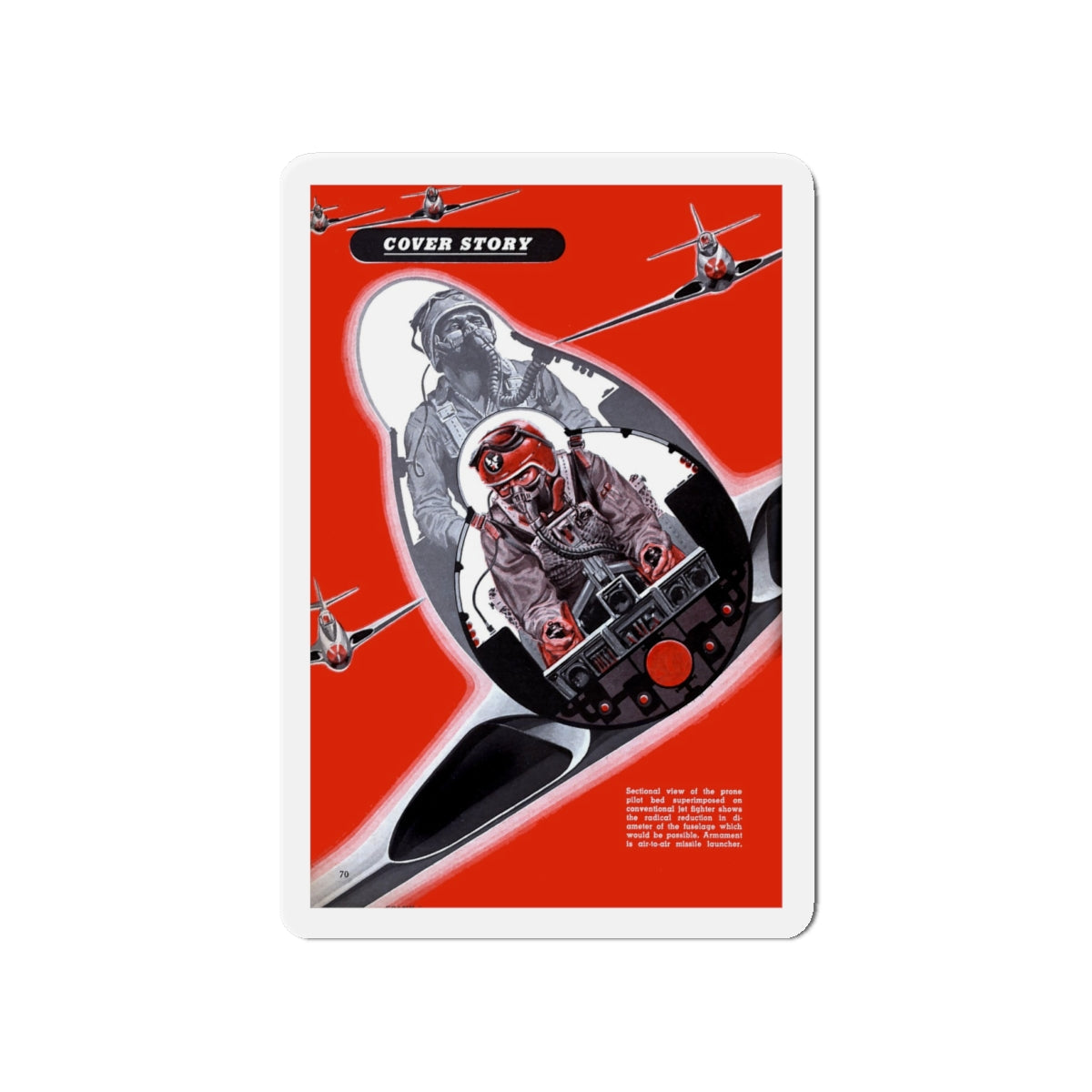 Prone Pilot, 1949 (Magazine Illustration) Refrigerator Magnet-4" x 4"-The Sticker Space