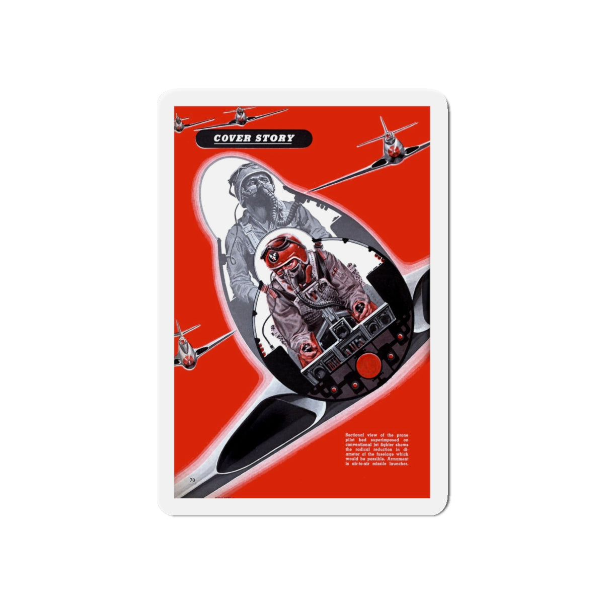 Prone Pilot, 1949 (Magazine Illustration) Refrigerator Magnet-5" x 5"-The Sticker Space