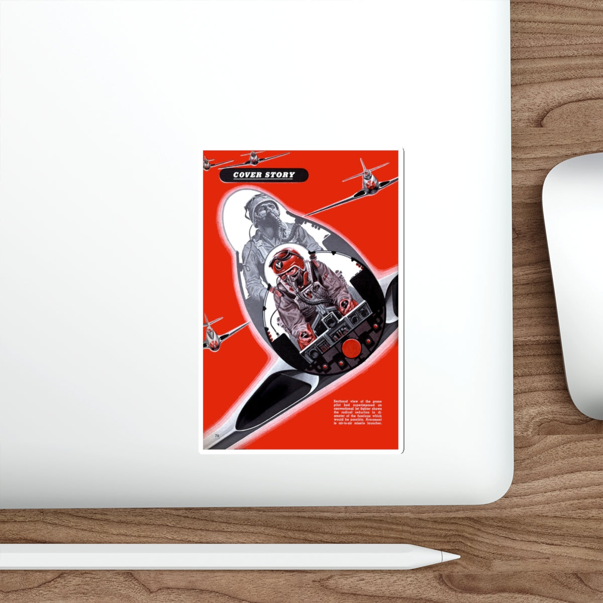 Prone Pilot, 1949 (Magazine Illustration) STICKER Vinyl Die-Cut Decal-The Sticker Space