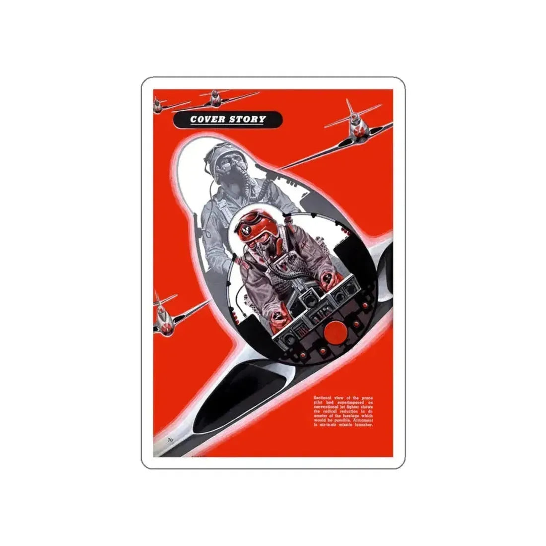 Prone Pilot, 1949 (Magazine Illustration) STICKER Vinyl Die-Cut Decal White Die-Cut 4 Inch - The Sticker Space