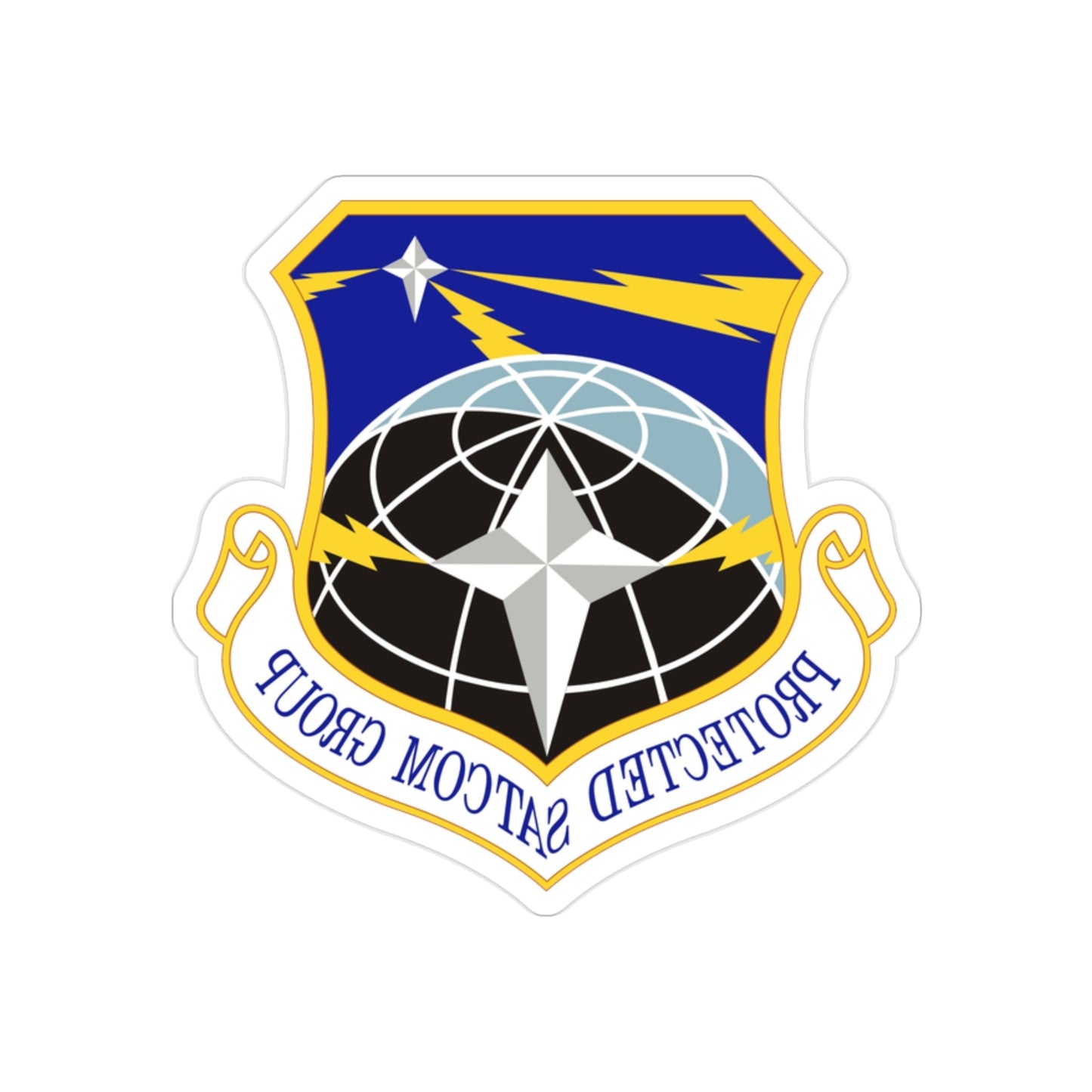 Protected SATCOM Group (U.S. Air Force) REVERSE PRINT Transparent STICKER-2" × 2"-The Sticker Space