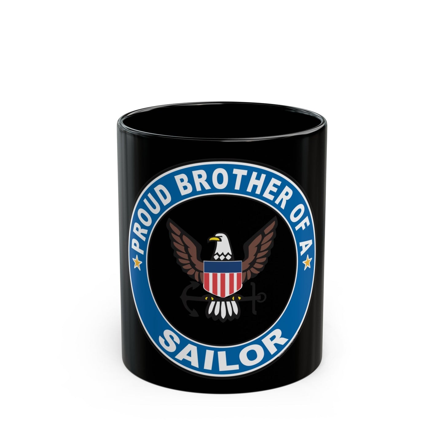 Proud Brother of a Sailor (U.S. Navy) Black Coffee Mug-11oz-The Sticker Space