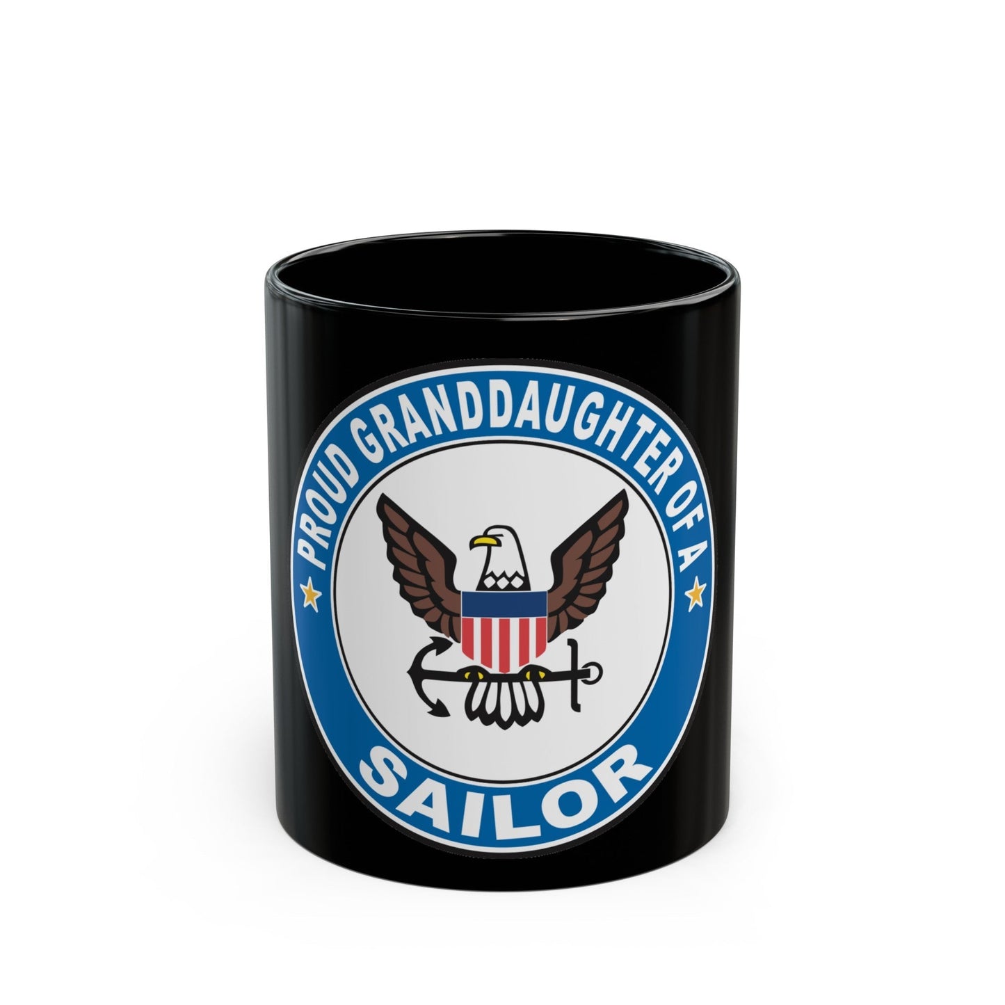 Proud Granddaughter of a Sailor (U.S. Navy) Black Coffee Mug-11oz-The Sticker Space