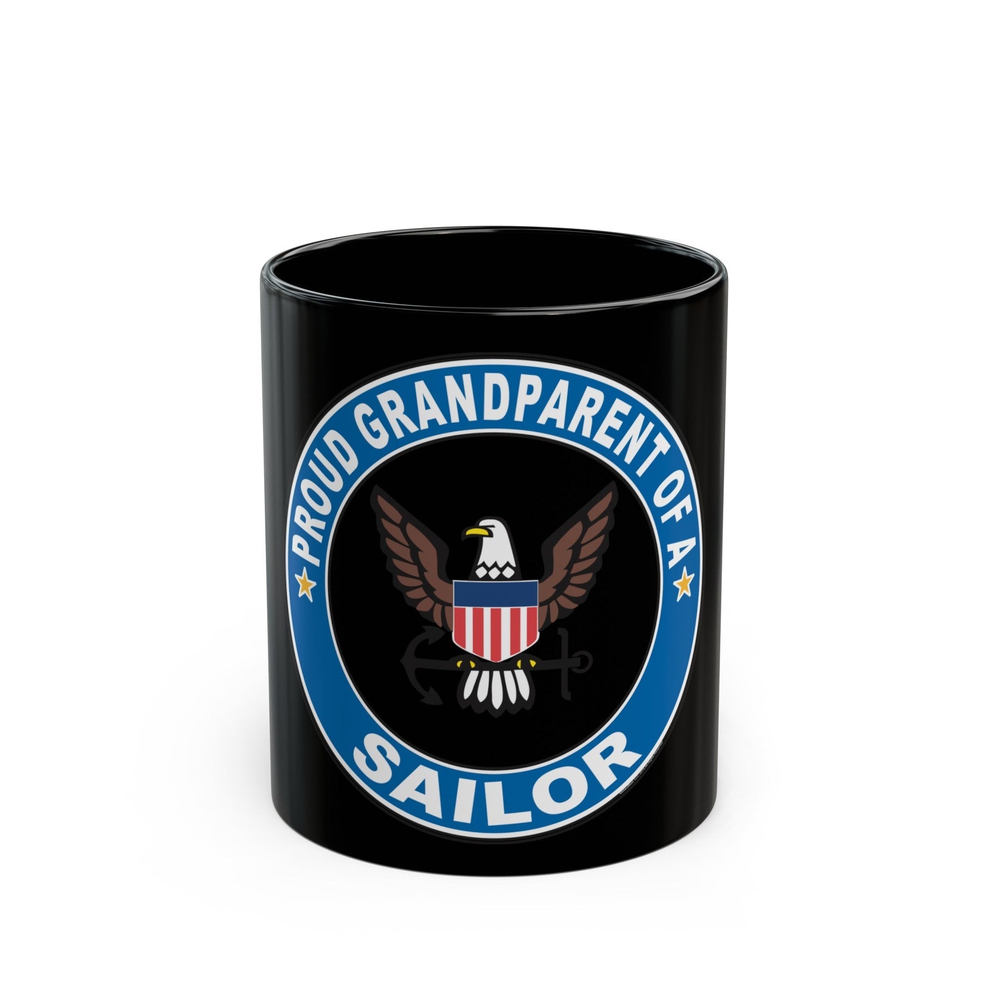 Proud Grandparent of a Sailor (U.S. Navy) Black Coffee Mug-11oz-The Sticker Space