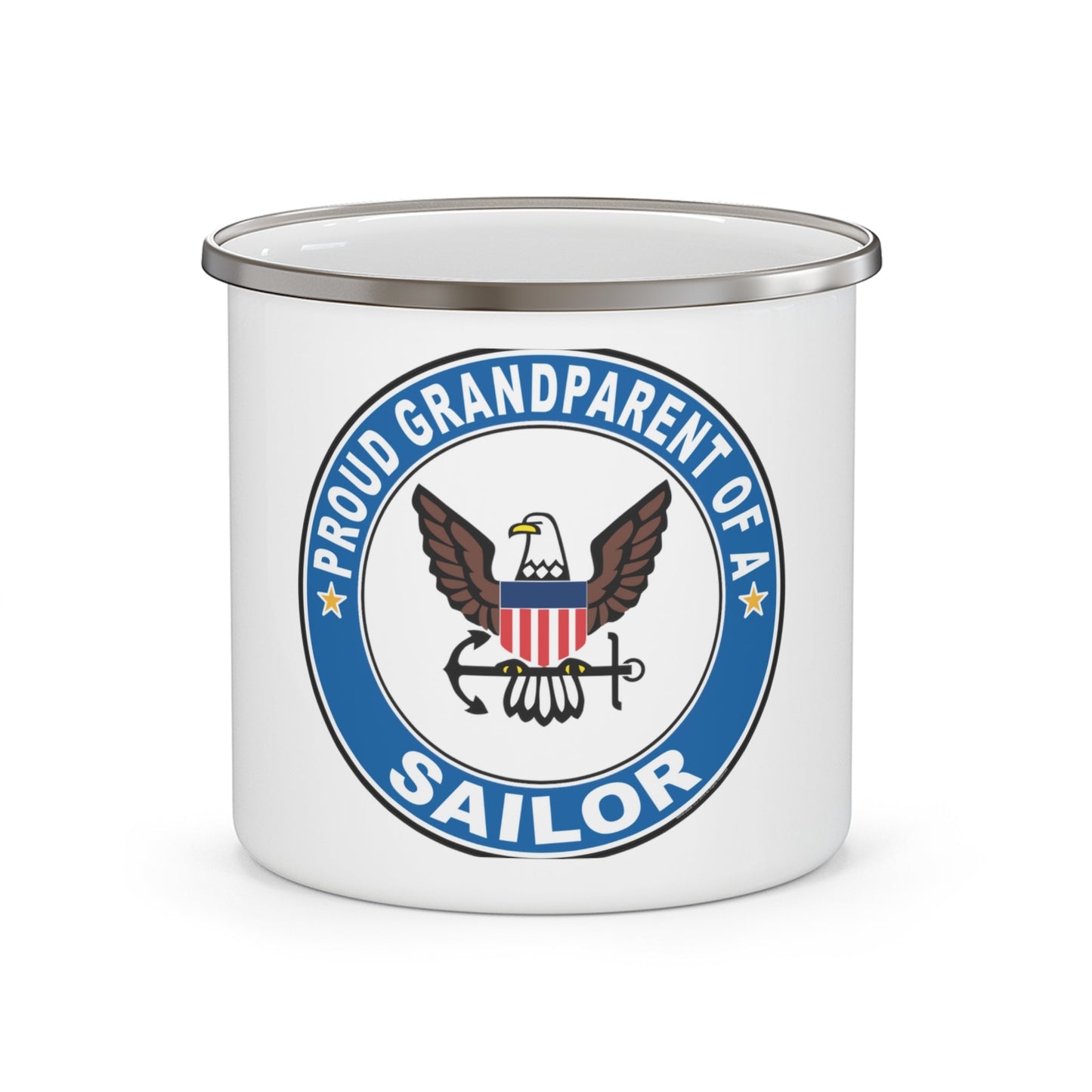 Proud Grandparent of a Sailor (U.S. Navy) Enamel Mug 12oz-12oz-The Sticker Space