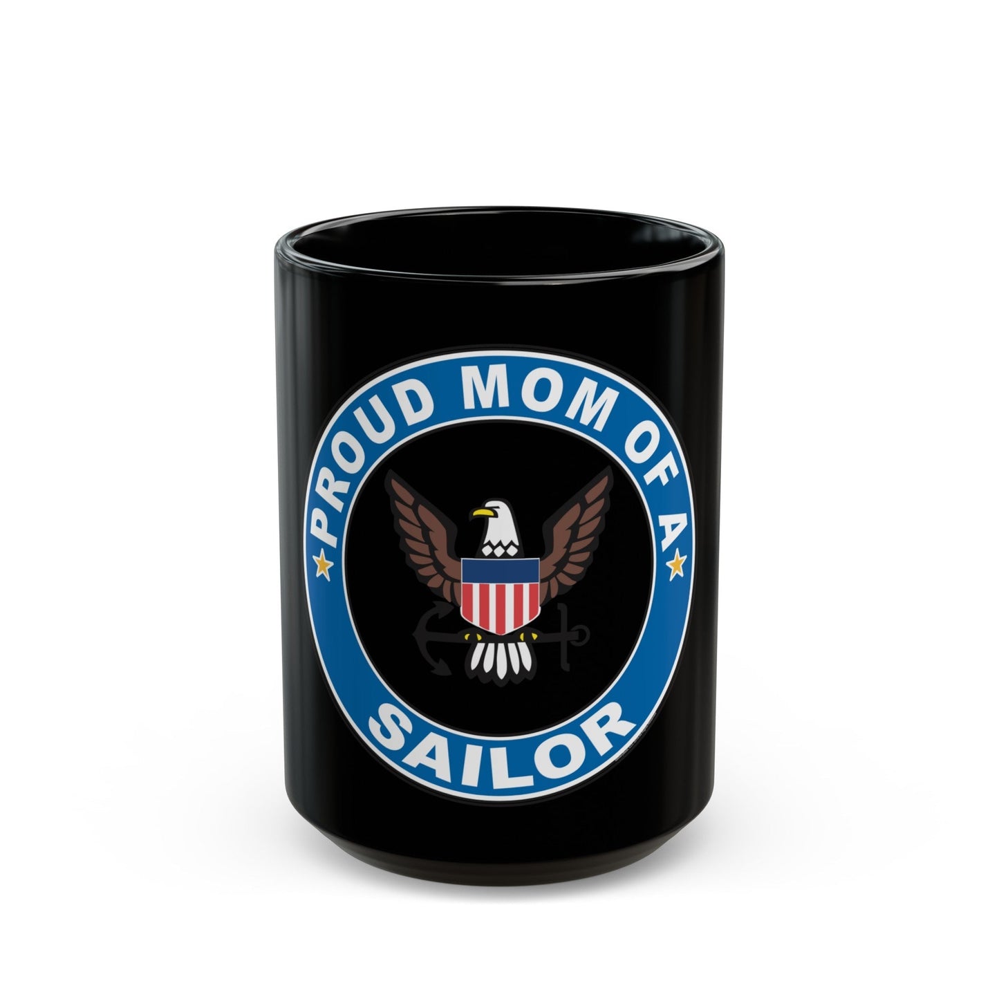 Proud Mom of a Sailor (U.S. Navy) Black Coffee Mug-15oz-The Sticker Space