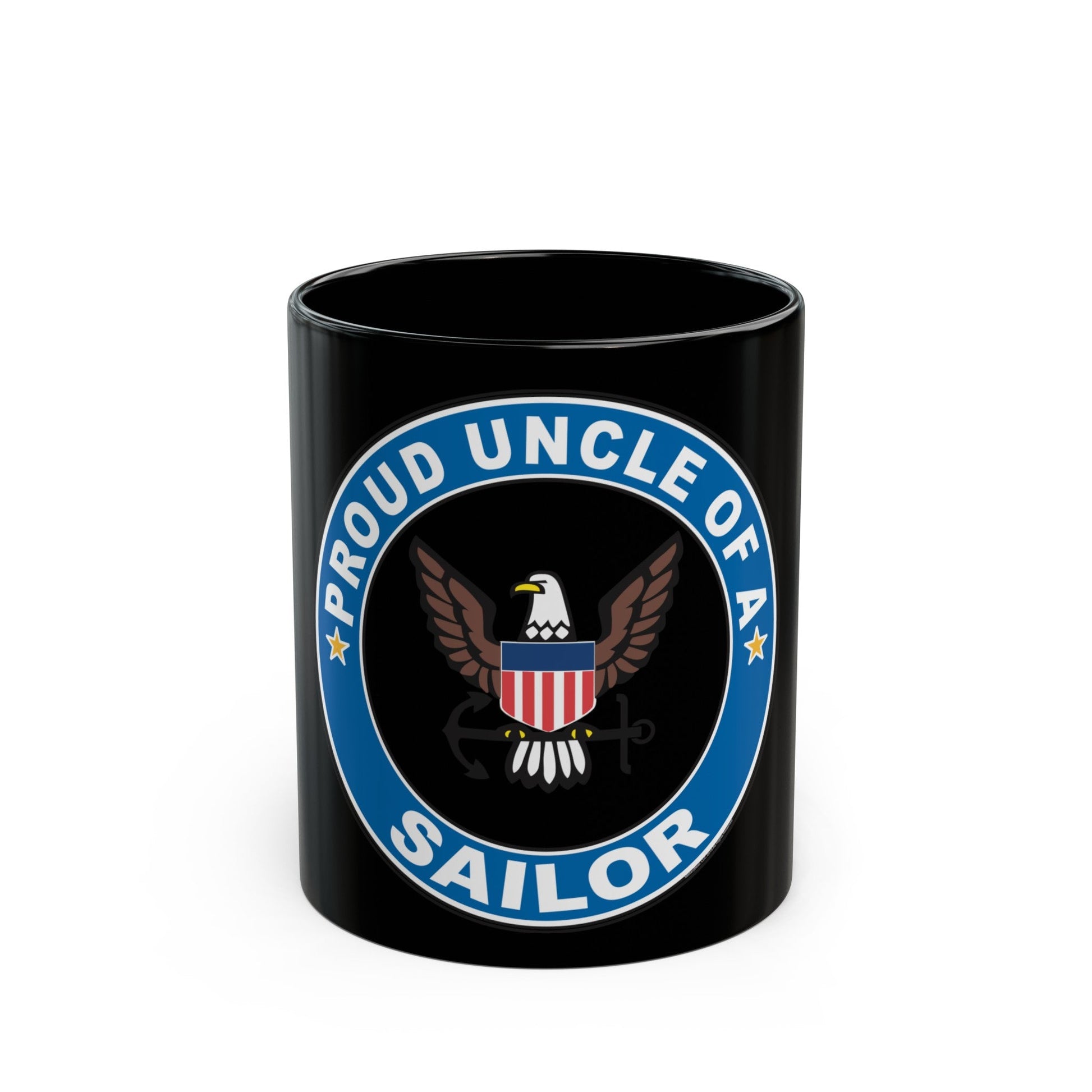 Proud Uncle of a Sailor (U.S. Navy) Black Coffee Mug-11oz-The Sticker Space