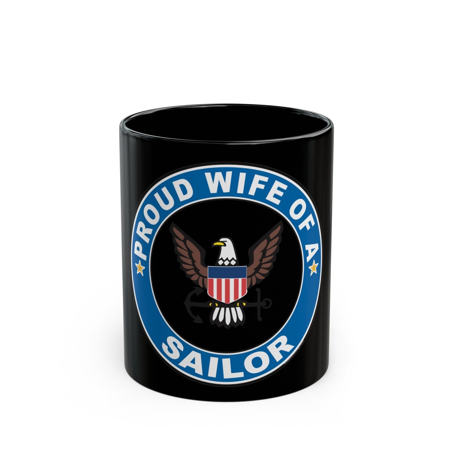 Proud Wife of a Sailor (U.S. Navy) Black Coffee Mug-11oz-The Sticker Space